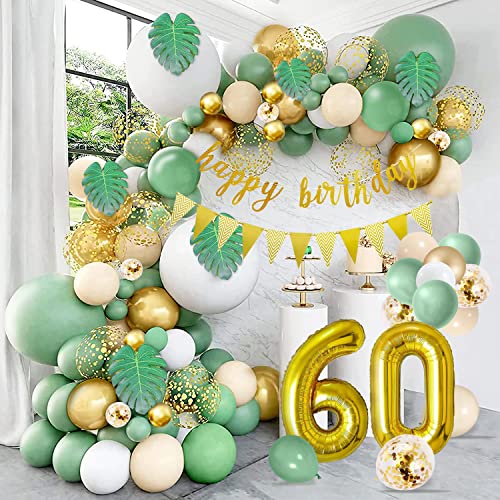 60 Geburtstag Deko Grün salbei Luftballon Girlande Geburtstagsdeko 60. Happy Birthday Banner Konfetti ballons Folienballon 60 Jahre Geburtstag Mann Frauen Birthday Party Decorations von XinChout