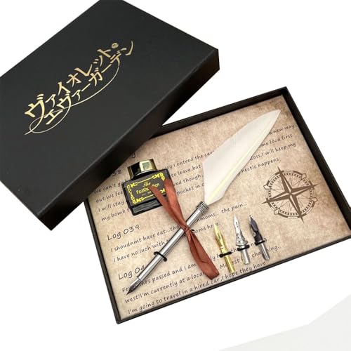 Xinchangda Violet Evergarden Federstift Vintage Füllfederhalter Feder Dip Pen Tinte Ersatzspitzen Schreibwaren Set Personalisierte Geschenke für Anime Fans von Xinchangda