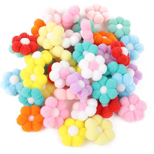 XineYuor 30PCS Blume Pompons zum Basteln,Mini Pom Poms,Mini Pompons Bunt,Filzkugeln Bunt Klein,Pom Poms für Kinder und Erwachsene DIY Kreative Handwerk Partydekoration,Girlanden,Haarschmuck,Kleidung von XineYuor