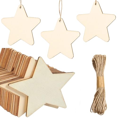 XineYuor Große Holzsterne,10PCS Holzsterne Zum Basteln,Sterne Holz mit Juteseil,Holz Stern Scheiben Holzsterne zum Aufhängen für Christbaumschmuck Weihnachtsbaumanhänger (15CM) von XineYuor