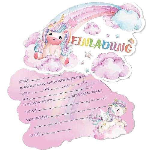 Xinfin 12 Einhorn Regenbogen Einladung zum Kindergeburtstag Geburtstag Party Einladungskarten Einschulung für Mädchen Geburtstagseinladungen Kinder Einhorn Deko Geburtstagsfeier Kinderparty von Xinfin