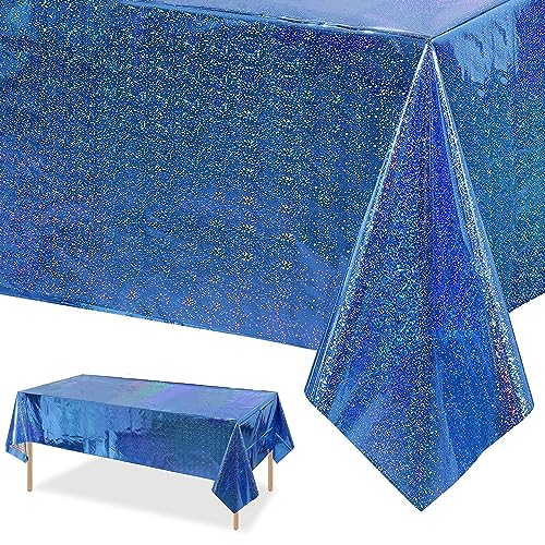 Xinfin Blau Unterwasserwelt Party Tischdecke, Glitzer Einweg Geburtstag Tischdecke, 137x274cm Rechteck Wasserdicht Tischtuch für Meerjungfrau Geburtstag Party Deko (Blau, 1PCS) von Xinfin