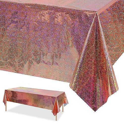 Xinfin Bunt Party Tischdecke, Irisierende Plastik Einweg Geburtstag Tischdecke, 137x274cm Rechteck Wasserdicht Tischtuch für Kinder Mädchen Jungen Geburtstag Party Deko (Rosegold, 1PCS) von Xinfin