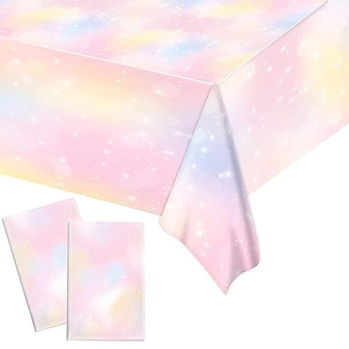 Xinfin Regenbogen Tischdecken137x274cm Einweg-Tischdecke wasserdicht Kunststoff Tischdecken Party Dekorationen Pastell Partyzubehör für Geburtstag Hochzeit Party (2PCS, Pastell Regenbogen) von Xinfin