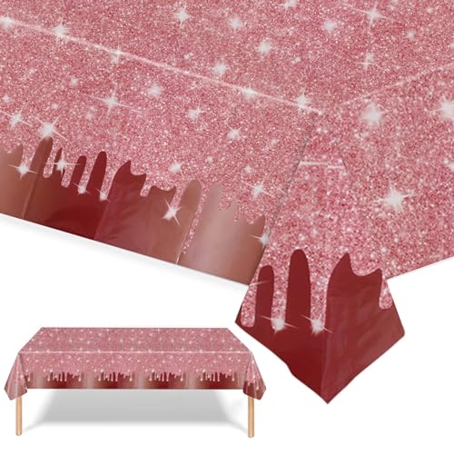 Xinfin Rose Gold Diamant Party Tischdecke, Plastik Einweg Geburtstag Tischdecke, 137x274cm Rechteck Wasserdicht Tischtuch für Kinder Mädchen Jungen Geburtstag Party Deko (1PCS) von Xinfin