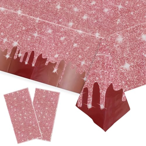 Xinfin Rose Gold Diamant Party Tischdecke, Plastik Einweg Geburtstag Tischdecke, 137x274cm Rechteck Wasserdicht Tischtuch für Kinder Mädchen Jungen Geburtstag Party Deko (2PCS) von Xinfin