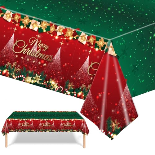 Xinfin Weihnachts Tischdecke, 137x274cm Plastik Tischdecke Rechteckige Weihnachtstischdecke Einweg Party Tischtuch für Esstisch Weihnachts Party Abendessen Tischdeko (Style A, 1PCS) von Xinfin