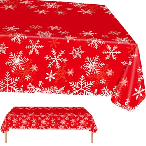 Xinfin Weihnachts Tischdecke, 137x274cm Plastik Tischdecke Rechteckige Weihnachtstischdecke Einweg Party Tischtuch für Esstisch Weihnachts Party Abendessen Tischdeko (Style B, 1PCS) von Xinfin