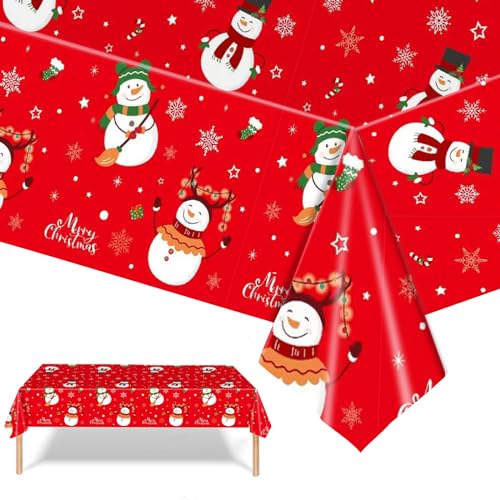 Xinfin Weihnachts Tischdecke, 137x274cm Plastik Tischdecke Rechteckige Weihnachtstischdecke Einweg Party Tischtuch für Esstisch Weihnachts Party Abendessen Tischdeko (Style E, 1PCS) von Xinfin