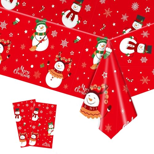 Xinfin Weihnachts Tischdecke, 137x274cm Plastik Tischdecke Rechteckige Weihnachtstischdecke Einweg Party Tischtuch für Esstisch Weihnachts Party Abendessen Tischdeko (Style E, 2PCS) von Xinfin