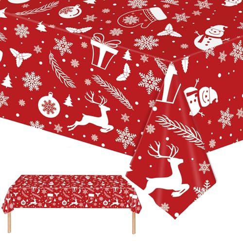 Xinfin Weihnachts Tischdecke, 137x274cm Plastik Tischdecke Rechteckige Weihnachtstischdecke Einweg Party Tischtuch für Esstisch Weihnachts Party Abendessen Tischdeko (Style F, 1PCS) von Xinfin