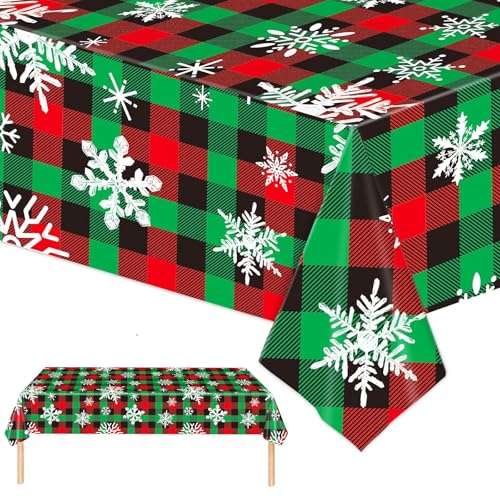 Xinfin Weihnachts Tischdecke, 137x274cm Plastik Tischdecke Rechteckige Weihnachtstischdecke Einweg Party Tischtuch für Esstisch Weihnachts Party Abendessen Tischdeko (Style G, 1PCS) von Xinfin