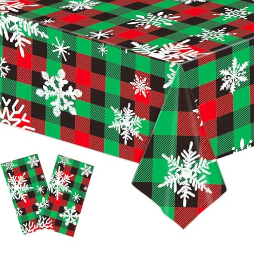 Xinfin Weihnachts Tischdecke, 137x274cm Plastik Tischdecke Rechteckige Weihnachtstischdecke Einweg Party Tischtuch für Esstisch Weihnachts Party Abendessen Tischdeko (Style G, 2PCS) von Xinfin