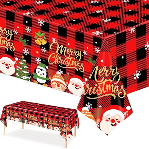 Xinfin Weihnachts Tischdecke, 137x274cm Plastik Tischdecke Rechteckige Weihnachtstischdecke Einweg Party Tischtuch für Esstisch Weihnachts Party Abendessen Tischdeko (Style H, 1PCS) von Xinfin