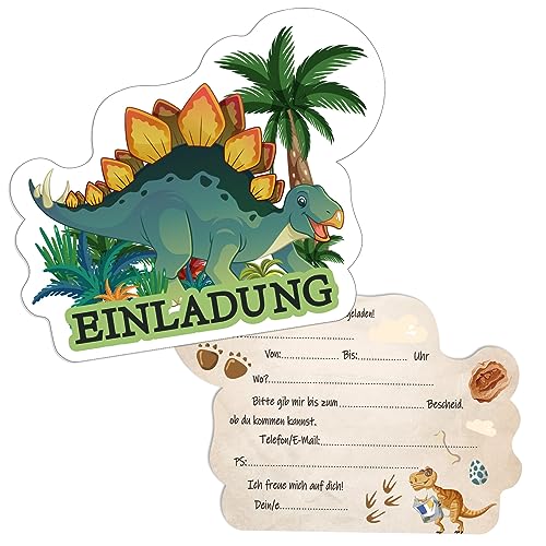 Xinfin12 x EINLADUNGSKARTEN Dino T-Rex Partyeinladungen zum Kindergeburtstag Einladungen für Kinder zum Geburtstag Junge Dinosaurier Mottoparty -Die perfekte Einladung zur Dino-Party (Dino B) von Xinfin