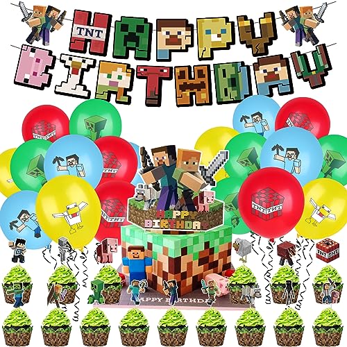 40PCS Video Game Partyzubehör Set, Spielthema Party Ballons Gaming Dekoration Set Spiel Partyzubehör Set Happy Birthday Banner, Latexballons Spiel Party Deko Jungs Geburtstag Party von Xingsky