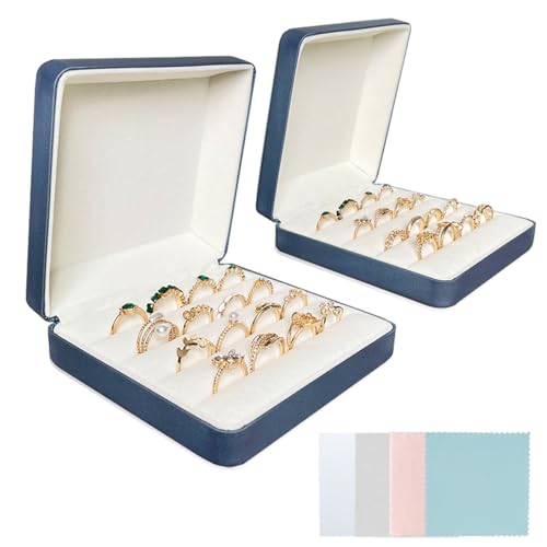 2 Ring Organizer Boxen für Schmuck, Reise Schmuckschatulle mit 4 Silbertüchern, kleine Ringhalter Organizer Vitrine, tragbare Ring Aufbewahrungsschale, Geschenkbox für Ohrringe und Manschettenknöpfe von XingyLi