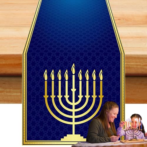 Chanukka-Tischdecke, rechteckig – wasserdichte Chanukka-Menorah-Tischdekoration B | Davidstern-Isolierung, wiederverwendbarer Leinenstoff für den Esstisch M. Urlaub von Xinhuju