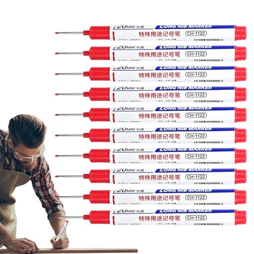 Marker mit langer Spitze – Langer Kopf Marker, Badezimmer Tischlermarkierwerkzeug | Langer Kopf Tieflochmarker 10 Stück, Metallmarker, Marker, von Xinhuju