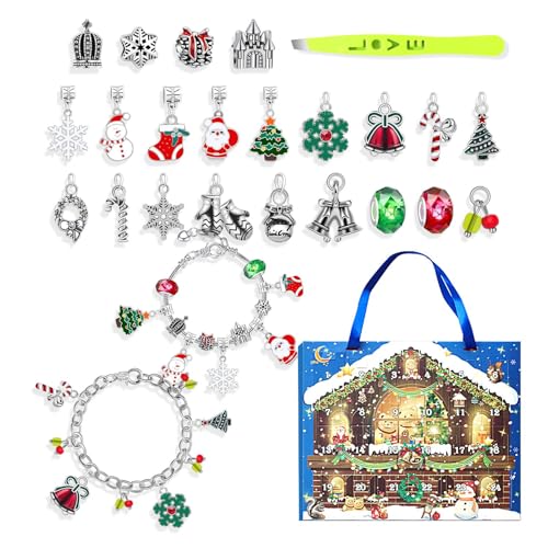 Weihnachts-Adventskalender-Armbänder,Kinder-Adventskalender 2024 | Schmuckherstellungsset für Weihnachts-Countdown-Kalender-Charm-Armbänder,22 Charm-Perlen, 2 Armbänder, Armband-Bastelset, Kalender-Or von Xinhuju
