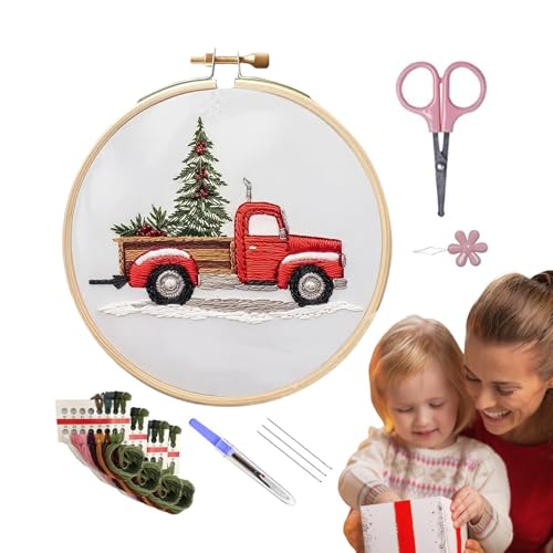 Weihnachtsstickerei-Sets für Erwachsene, Handstickerei Kits für Anfänger | Weihnachtsfeier-Stickset 2024, Gestanzte Handstick-Kits, lustige Urlaubsstickerei von Xinhuju