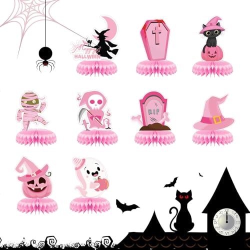 Xinhuju Halloween-Tafelaufsätze für Tische,Halloween-Tafelaufsätze,Halloween Tischdekoration Ornamente - Halloween-Partydekorationen für Mädchen, rosa Tafelaufsätze, 9er-Set für gruselige Mottopartys von Xinhuju