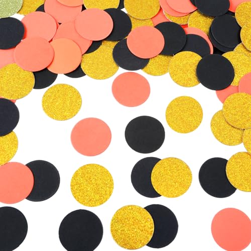 100 Stück Konfetti Mehrfarbig Konfetti Glitzer Rund Tischdeko Glitzer Dot Streudeko Konfetti Seidenpapier 2.5 Cm × 2.5 Cm Für Geburtstag Halloween Party Dekoration（Schwarz Orange Gold） von Xinjoduz