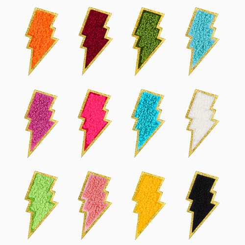 12 Stück Aufbügelbilder Lightning Patch Zum Aufbügeln Aufbügelbilder Aufnäher Bügelbild Chenille Aufkleber Golden Edges Stickerei Patch Bunt Aufbügelbilder Zum Aufbügeln Für Selbstgemachte Hüte von Xinjoduz