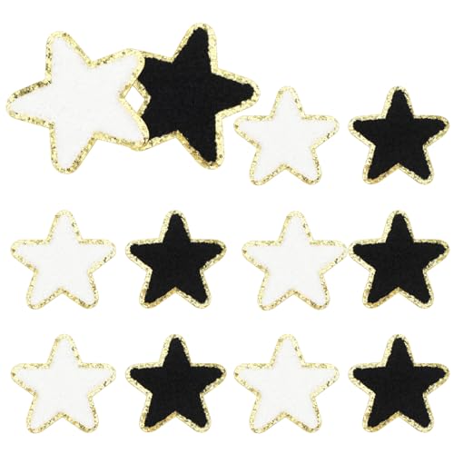 Xinjoduz 12 Stück Aufkleber Sterne Glitzer Aufkleber Sterne Gold Aufkleber Sterne Chenille Sticker Sterne Selbstklebend Sterne Kleidung Jacken Rucksäcke Jeans Patches Reparieren Sie Das Loch Zubehör von Xinjoduz