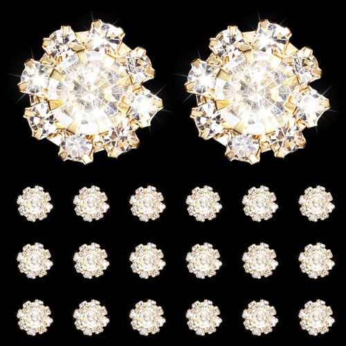 20 Stück Strass Knopf Goldene Knöpfe zum Basteln Glitzer Blume Strass Knopf Flatback Kristall Knöpfe Silber für Brautstrauß Schmuckherstellung Hochzeits Dekoration DIY Schmuck Handwerk von Xinjoduz