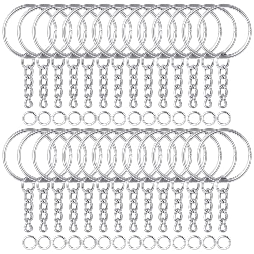 200 Stück Schlüsselanhänger zum Basteln DIY Schlüsselring mit Kette Silber 25mm Schlüsselanhänger Selber Machen Rohling Schlüsselring Zubehör mit Schrauböse Pins für Schlüssel Schmuckherstellung von Xinjoduz