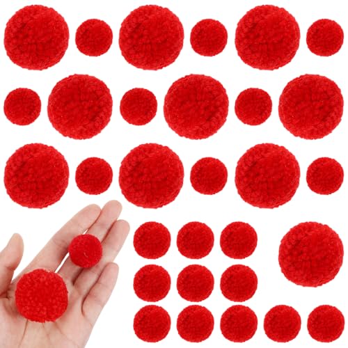 30 Stück Garnpompon 2 Größen Pompoms Bastel Pompons Bunte Pompons Pompons Klein Filzkugeln Bunt Bommel Zum Basteln Mini Pompons Zum Basteln Bunte Pompons Zum Basteln Für Deko(Rot 3.8/2.5 Cm) von Xinjoduz