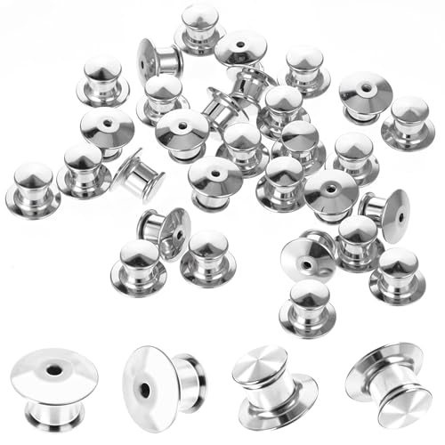 30 Stück Pin Verschluss Silber Anstecknadel Pins Sicherungsstift Rückseiten flache Kopfklemme Ersatz Stecknadeln Metall-Pin-Schlösser für DIY Schmuck Brosche Pins Namensschild Basteln von Xinjoduz