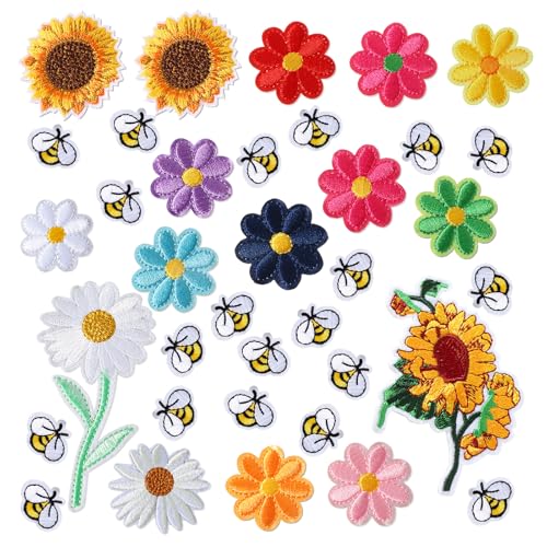 36 Stück Aufbügeln Blumen Bügelflicken Blumen Aufnäher Zum Aufbügeln Patches Zum Aufbügeln Gänseblümchen Flicken Sonnenblume Nähflicken Süße Bestickte Applikation Dekoration Aufbügeln Für Taschen Diy von Xinjoduz