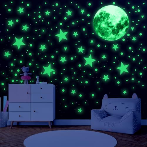 435 Stück Leuchtsterne Kinderzimmer Leuchtsterne Leuchtsterne Selbstklebend Glow In The Dark Stars Sterne Leuchtend Selbstklebend Klebesterne Leuchtend Leucht Sterne Für Schlafzimmer（Grün） von Xinjoduz