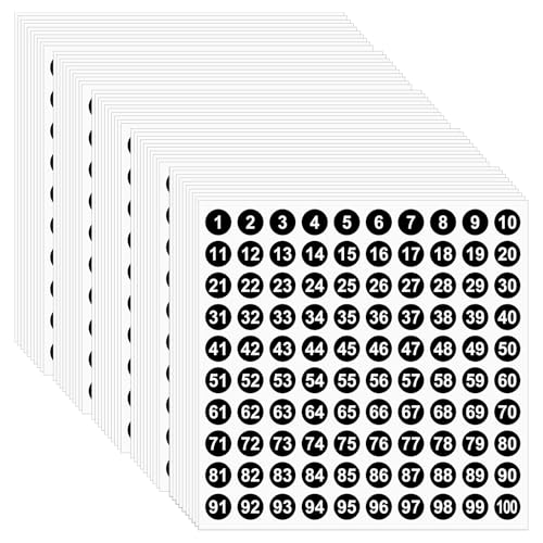 50 Blatt Zahlenaufkleber 1-100 Aufkleber Zahlen, Klebezahlen Wetterfest Klebezahlen Nummern Aufkleber Selbstklebende Nummernaufkleber Vinyl-Aufkleber mit Fortlaufenden Zahlen für Büro Schule Zuhause von Xinjoduz