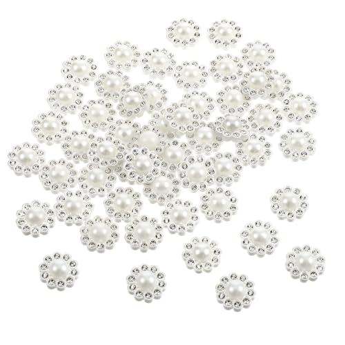 50 Stück Knöpfe Perlen Strass Perle Knopf Kunstperlen Knöpfe zum Annähen Perlmutt Dekoknöpfe Runde Knöpfe Verzierungen Faux Pearl Buttons für Kleidung DIY Dekoration Schmuckherstellung von Xinjoduz