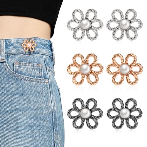 6 Paar Blumen Jeansknopf Jeans Enger Machen Hosen Taillenspanner Jean Knopfnadeln Kein Nähen Jeansknopf Verstellbare Taillenschnallen Kein Werkzeug Jeansknopf Abnehmbare Taillenschnallen Für Jeans von Xinjoduz