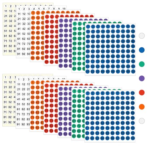 7 Blatt Aufkleber Zahlen 1-100 Nummern Aufkleber Zahlenaufkleber Runde Selbstklebende Zahlen Bunt Etiketten Selbstklebend Zahlen Aufkleber für Büro Organisation Schließfach Heimorganisation von Xinjoduz