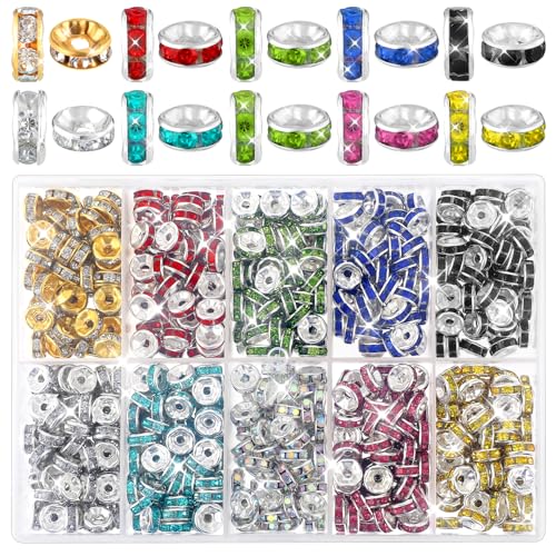 700 Stück Rondelle Spacer Perlen Strass Metallperlen Flache Runde Zwischenperlen Kristall Metallperlen Strasssteine Spacer Perlen Glasperlen Zum Auffädeln Perlen Für Schmuck Machen Armbänder Halskette von Xinjoduz