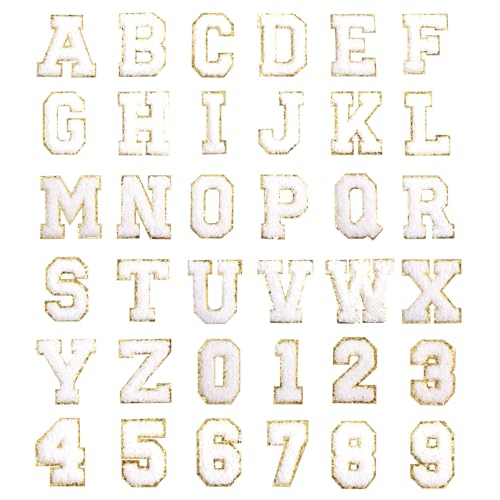 36 Stück Aufnäher Buchstaben, Selbstklebende Plüsch Buchstaben Alphabet A–Z 0-9 zum Aufbügeln, Weiß Frottee zum Aufnähen Number Aufnäher Gestickter Bügelbuchstaben für Textilien DIY Kleidung Schuhe von Xinjoduz