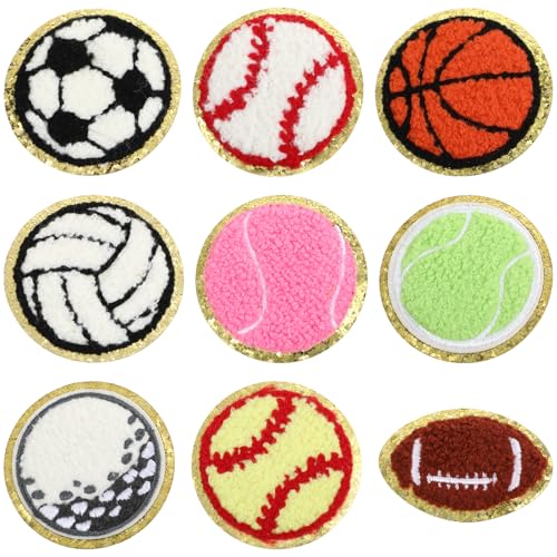 Fußball Patches zum Aufbügeln 9 Stück Fußball Flicken zum Aufbügeln Kinder Ball Sports-Stil Patch Kit Bügelflicken Aufbügler Applikation Bestickte für Kinder Hose Knie Groß DIY Jeans Rucksäcke Hüte von Xinjoduz