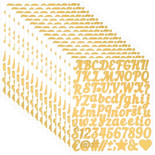 Glitzer Buchstaben Aufkleber 10 Blätter Buchstaben Sticker Gold Selbstklebende Buchstaben zum Aufkleben Klebebuchstaben für Hochzeit Geburtstag DIY Scrapbooking Dekorationskunst von Xinjoduz