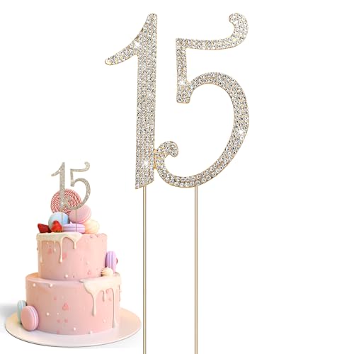 Kuchen Topper Strass Zahl Tortendeko Mädchen 15 Geburtstag Kuchendekoration 15 Glitter Cake Topper 15 Geburtstag Mädchen Torten Deko Mädchen Strasssteine Kuchen Deko Geburtstag Für 1 5 15 Junge (gold) von Xinjoduz