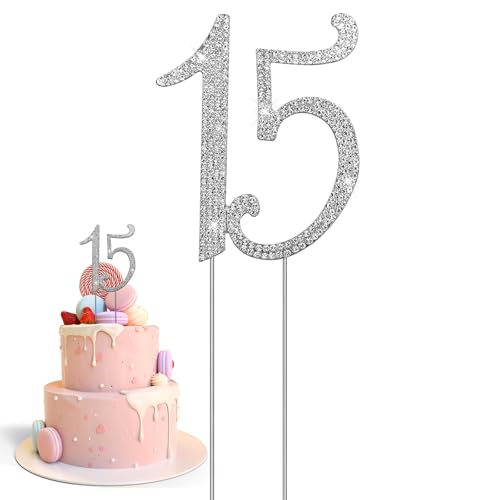 Kuchen Topper Strass Zahl Tortendeko Mädchen 15 Geburtstag Kuchendekoration 15 Glitter Cake Topper 15 Geburtstag Mädchen Torten Deko Mädchen Strasssteine Kuchen Deko Geburtstag Für 15 Junge (silber) von Xinjoduz