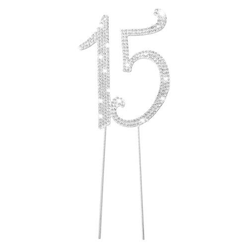 Kuchendeko Geburtstag Tortendeko Mädchen Junge 15 Silber Geburtstagsdeko Glitzer Kristall Strasssteine Kuchen Dekoration Küchendeko für 15 Geburtstag Junge Mädchen Glitter Cake Topper von Xinjoduz