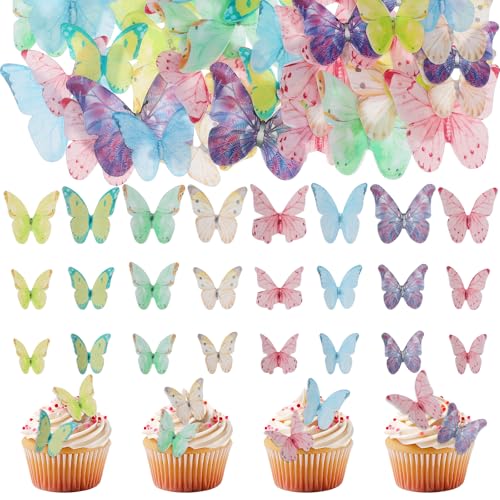 Schmetterling Tortendeko Essbare 40 Stück Essbar Schmetterlings Deko Torte Schmetterling Cupcake Toppers Farbe Esspapier Schmetterlinge für Torte Muffin zum Geburtstag Hochzeit Taufe von Xinjoduz