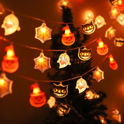 Xinlie 3 Meter 20 LED Halloween Dekoration Lichterkette Kürbis Lichterkette Pumpkin Deko Kürbis-Geist-Spinnennetz-Katzen-Kopflampe Batteriebetriebene Halloween Lichter für Innen und Außenbereich von Xinlie