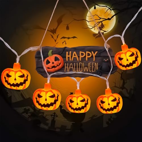 Xinlie Halloween Kürbis Deko Halloween Lichterkette 3m *20 LEDs Kürbis Halloween Lichter LED Halloween Pumpkin Style Lanterns Batterie Lichterkette Kürbis für Innen und Außen Halloween Party Deko von Xinlie