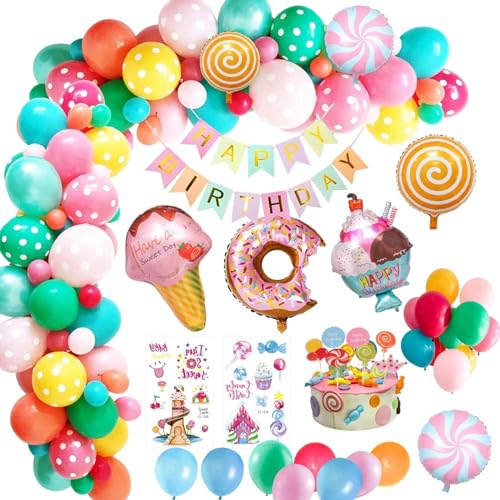 Xinlon Luftballons Geburtstag, 60 Stück Eiscreme Donut Candy Folienballons Helium Ballons Set, tortendeko geburtstag Happy Birthday, Ballon Eiscreme, Luftballons Donut-Party-Dekorationen Mehrweg von Xinlon